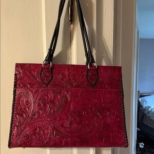 Elegant Red Embossed Handbag